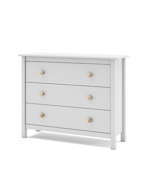 Comò Max 3 cassetti in legno massiccio bianco 100x40x80H
