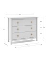 Comò Max 3 cassetti in legno massiccio bianco 100x40x80H