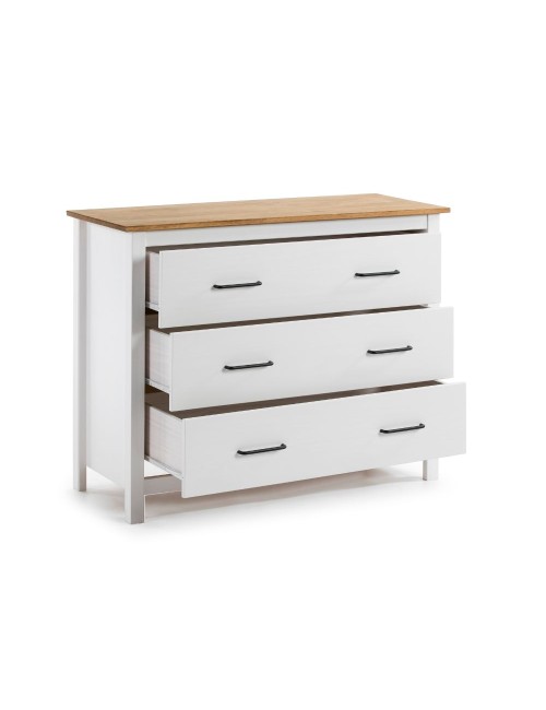 Comò Miranda in legno massiccio bianco e pino 100x40x80H – Stile Elegante e Robusto