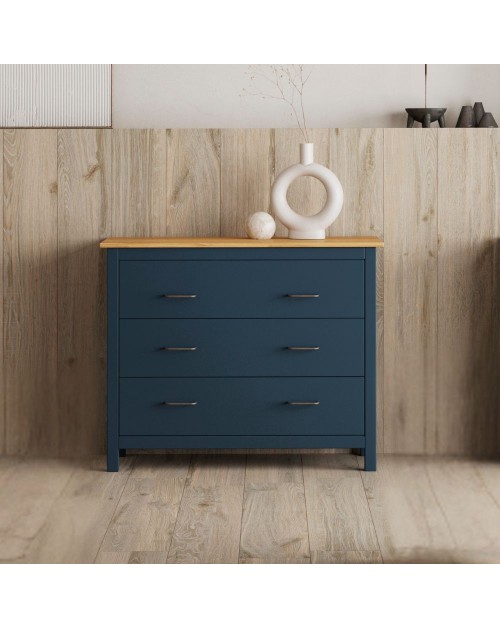 Comò Miranda in legno massiccio blu e pino 100x40x80H – Stile Elegante e Robusto