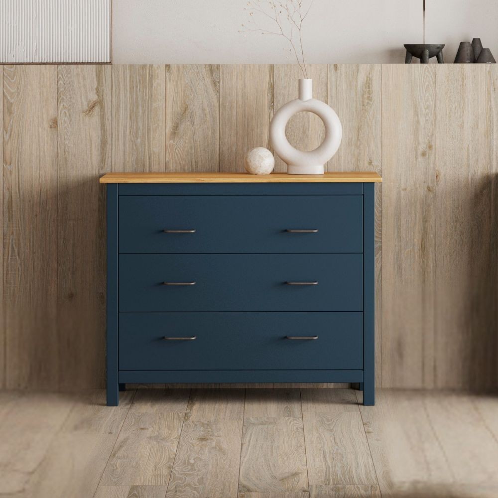 Comò Miranda in legno massiccio blu e pino 100x40x80H – Stile Elegante e Robusto