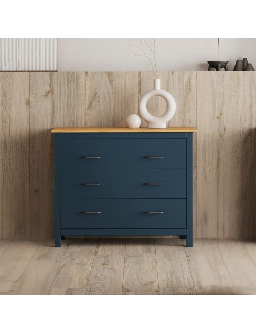 Comò Miranda in legno massiccio blu e pino 100x40x80H – Stile Elegante e Robusto