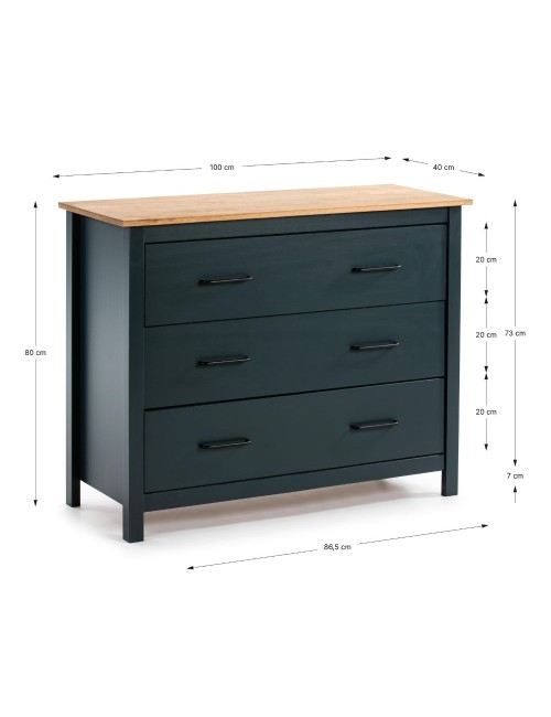 Comò Miranda in legno massiccio blu e pino 100x40x80H – Stile Elegante e Robusto