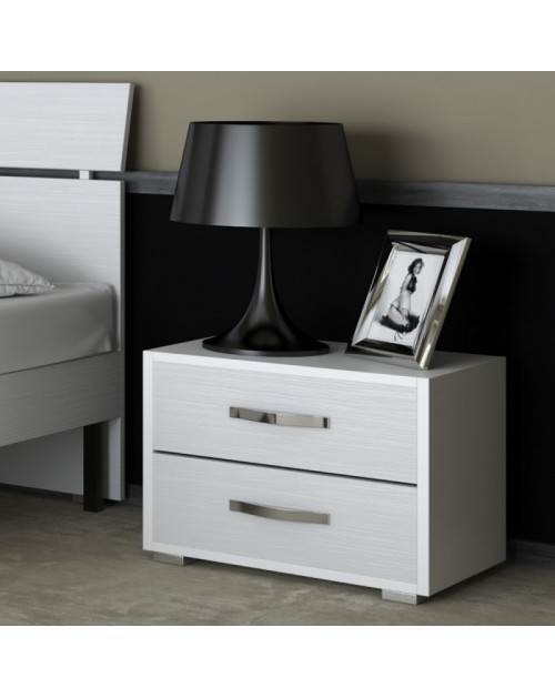 Comodino 2 cassetti MONTATO colore bianco frassinato