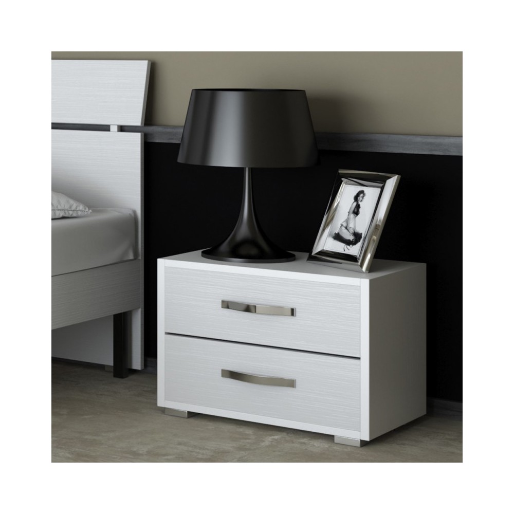 Comodino 2 cassetti MONTATO colore bianco frassinato