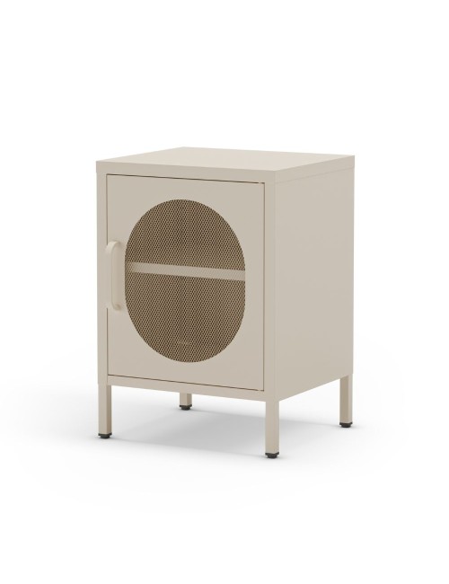 Comodino in metallo Diora crema con anta reticolata – Design industriale, anima versatile