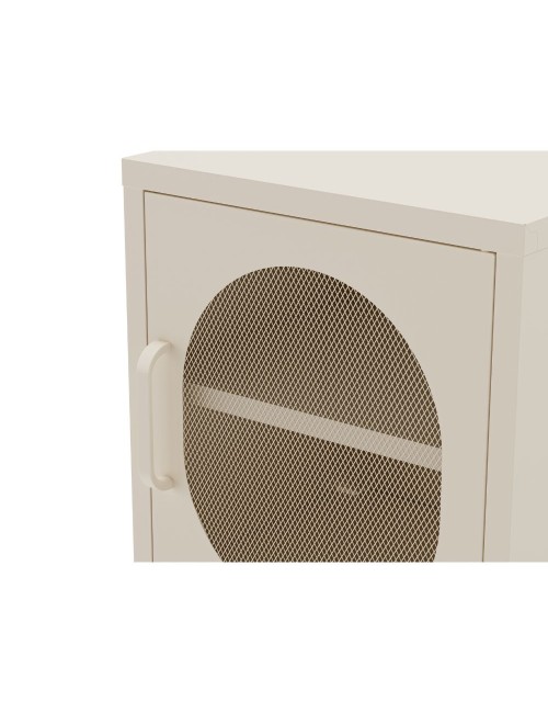 Comodino in metallo Diora crema con anta reticolata – Design industriale, anima versatile