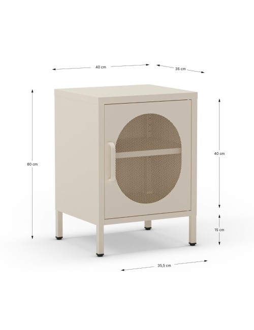Comodino in metallo Diora crema con anta reticolata – Design industriale, anima versatile