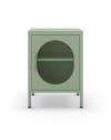 Comodino in metallo Diora verde menta con anta reticolata – Design industriale, anima versatile