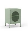 Comodino in metallo Diora verde menta con anta reticolata – Design industriale, anima versatile