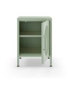 Comodino in metallo Diora verde menta con anta reticolata – Design industriale, anima versatile