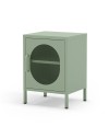 Comodino in metallo Diora verde menta con anta reticolata – Design industriale, anima versatile