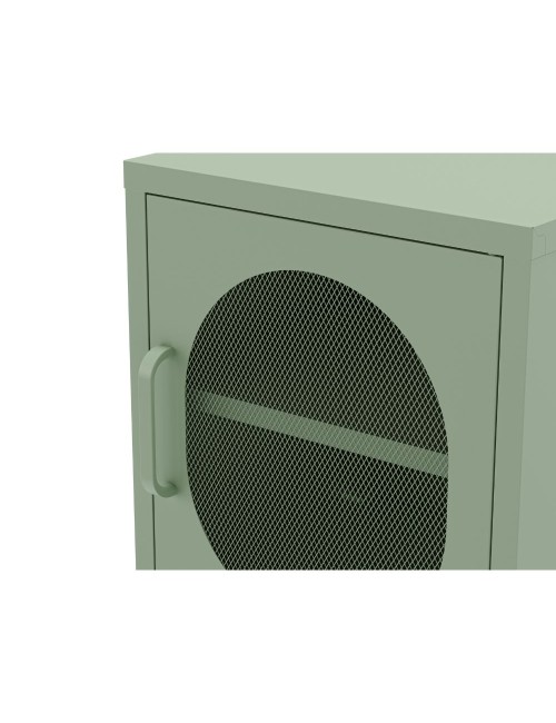 Comodino in metallo Diora verde menta con anta reticolata – Design industriale, anima versatile