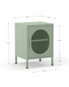 Comodino in metallo Diora verde menta con anta reticolata – Design industriale, anima versatile