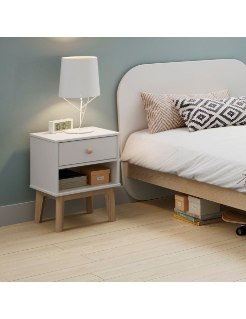 Comodino in legno massiccio bianco Esteban 40x35x53H – Design compatto e funzionale