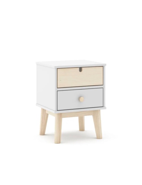 Comodino Estefania in legno con 2 cassetti bianco e pino – stile nordico essenziale