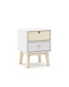 Comodino Estefania in legno con 2 cassetti bianco e pino – stile nordico essenziale