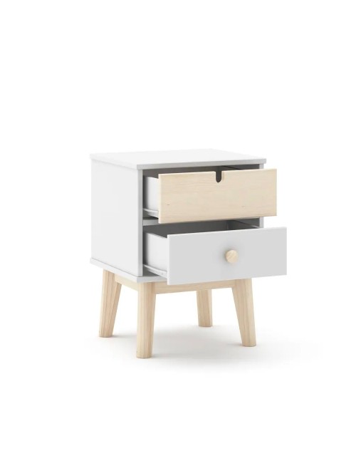 Comodino Estefania in legno con 2 cassetti bianco e pino – stile nordico essenziale
