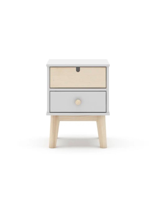 Comodino Estefania in legno con 2 cassetti bianco e pino – stile nordico essenziale