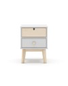 Comodino Estefania in legno con 2 cassetti bianco e pino – stile nordico essenziale