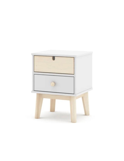 Comodino Estefania in legno con 2 cassetti bianco e pino – stile nordico essenziale
