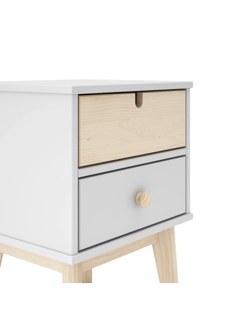 Comodino Estefania in legno con 2 cassetti bianco e pino – stile nordico essenziale