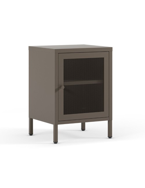 Comodino Fayna in metallo mocha con anta reticolata 40x35x60H – Design industriale