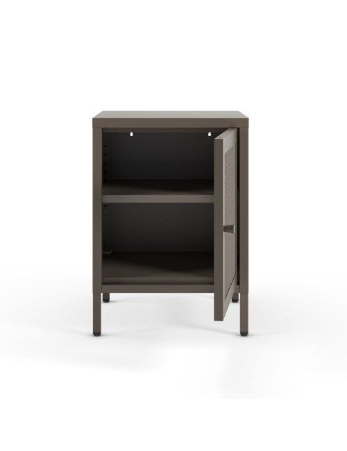 Comodino Fayna in metallo mocha con anta reticolata 40x35x60H – Design industriale