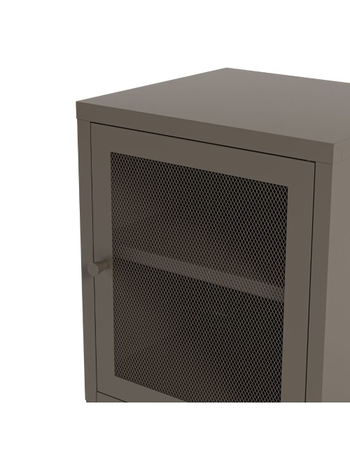 Comodino Fayna in metallo mocha con anta reticolata 40x35x60H – Design industriale