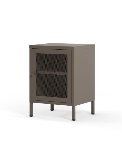 Comodino Fayna in metallo mocha con anta reticolata 40x35x60H – Design industriale