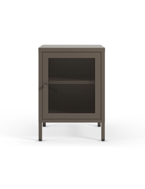 Comodino Fayna in metallo mocha con anta reticolata 40x35x60H – Design industriale