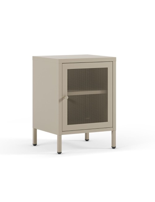 Comodino Fayna in metallo sabbia con anta reticolata 40x35x60H – Design industriale