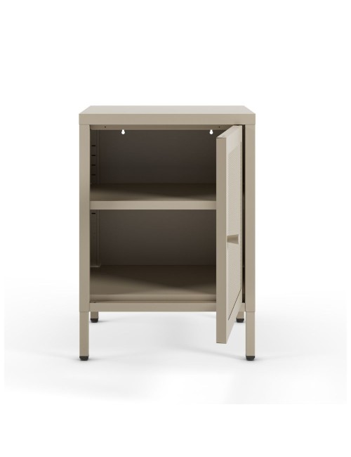 Comodino Fayna in metallo sabbia con anta reticolata 40x35x60H – Design industriale