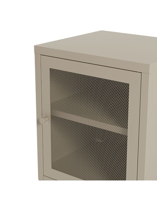 Comodino Fayna in metallo sabbia con anta reticolata 40x35x60H – Design industriale