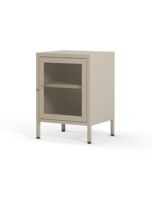 Comodino Fayna in metallo sabbia con anta reticolata 40x35x60H – Design industriale