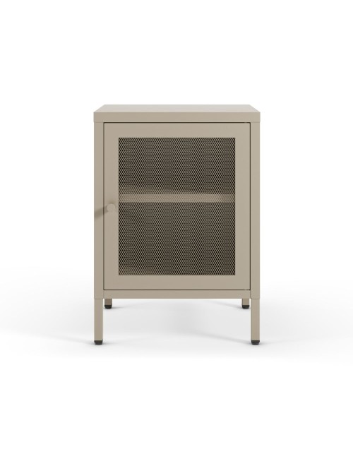 Comodino Fayna in metallo sabbia con anta reticolata 40x35x60H – Design industriale