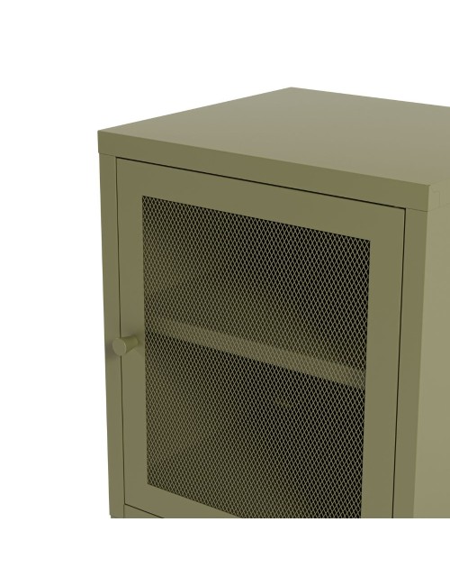 Comodino Fayna in metallo verde con anta reticolata 40x35x60H – Design industriale
