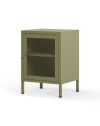 Comodino Fayna in metallo verde con anta reticolata 40x35x60H – Design industriale