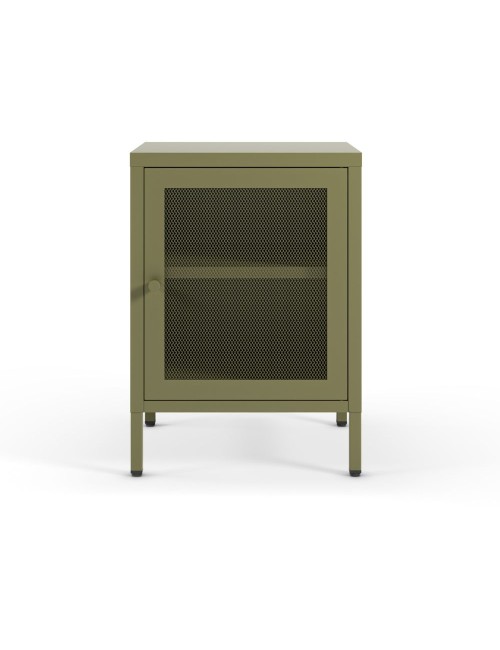 Comodino Fayna in metallo verde con anta reticolata 40x35x60H – Design industriale