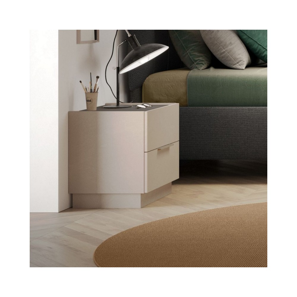 Comodino Londra 2 cassetti cashmere 50 cm con guide ammortizzate Made in Italy