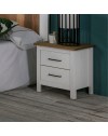 Comodino Miranda bianco con top pino e 2 cassetti in legno massiccio
