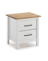 Comodino Miranda bianco con top pino e 2 cassetti in legno massiccio