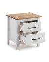 Comodino Miranda bianco con top pino e 2 cassetti in legno massiccio