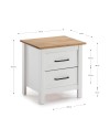 Comodino Miranda bianco con top pino e 2 cassetti in legno massiccio