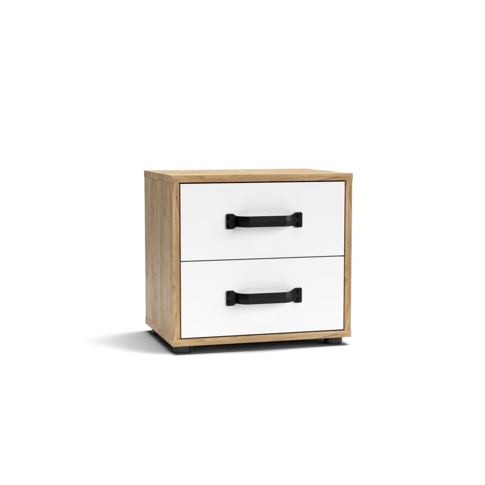 Comodino 2 cassetti rovere bianco Mosso MO1