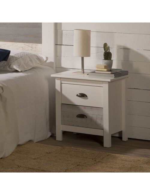 Comodino in legno massiccio bianco e grigio Romantica 46x35x49,5H – Eleganza Naturale con 2 cassetti