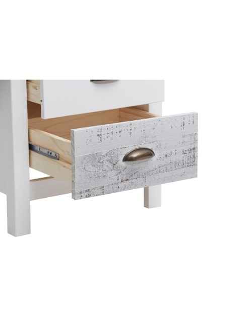 Comodino in legno massiccio bianco e grigio Romantica 46x35x49,5H – Eleganza Naturale con 2 cassetti