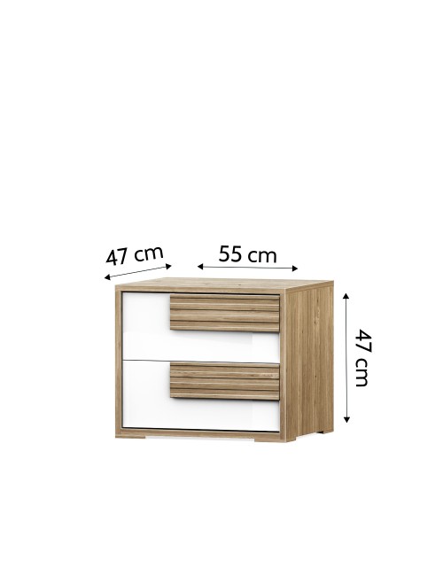 Comodino Selva 2 Cassetti rovere caramello e Bianco Lucido – Stile contemporaneo