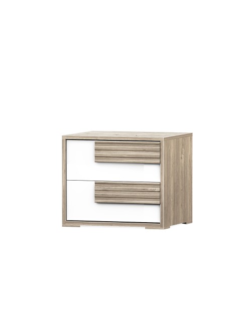 Comodino Selva 2 Cassetti Olmo e Bianco Lucido – Eleganza Naturale Moderna