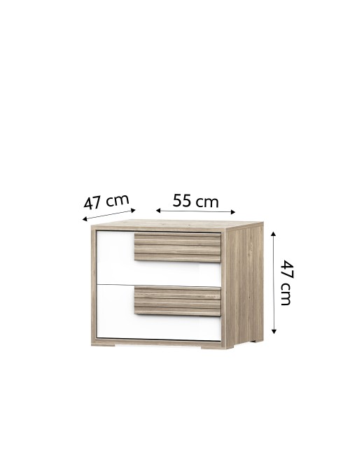 Comodino Selva 2 Cassetti Olmo e Bianco Lucido – Eleganza Naturale Moderna